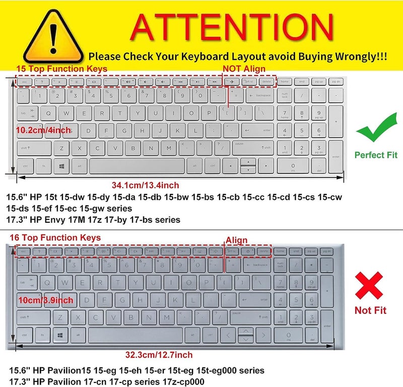 CaseBuy Keyboard Cover for HP Laptop 15.6" 15-dw 15-dy 15-ef 15-cc/cs 15t-dw400 15-dy5033dx dy5133dx 15-dy5073dx 15-dy5399nr dy5599nr 15-dy2703dx dy2702dx 15-ef2099nr 15-ef2130wm 15-dw1083wm Skin,Black - Image 2